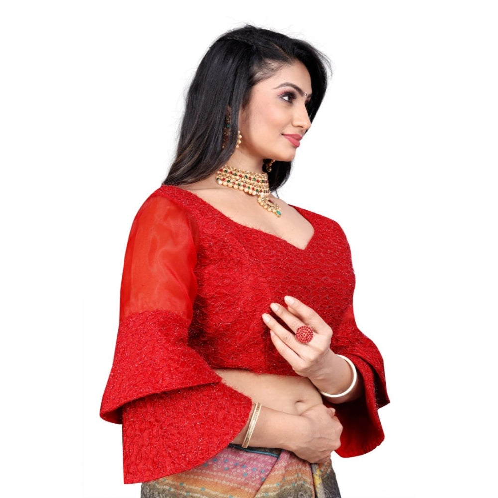 Women's Organza Embroidery Readymade Blouse (Red, Size: Free Size)