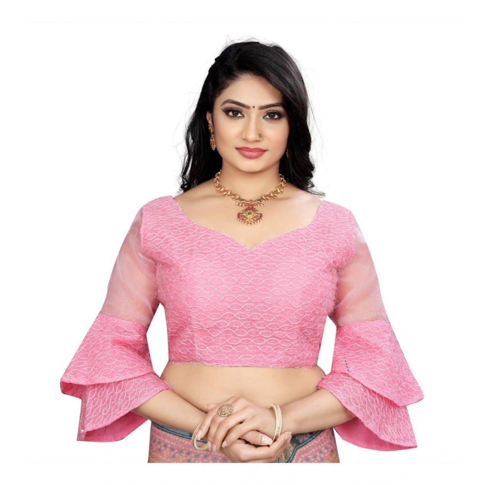 Women's Organza Embroidery Readymade Blouse (Pink, Size: Free Size)