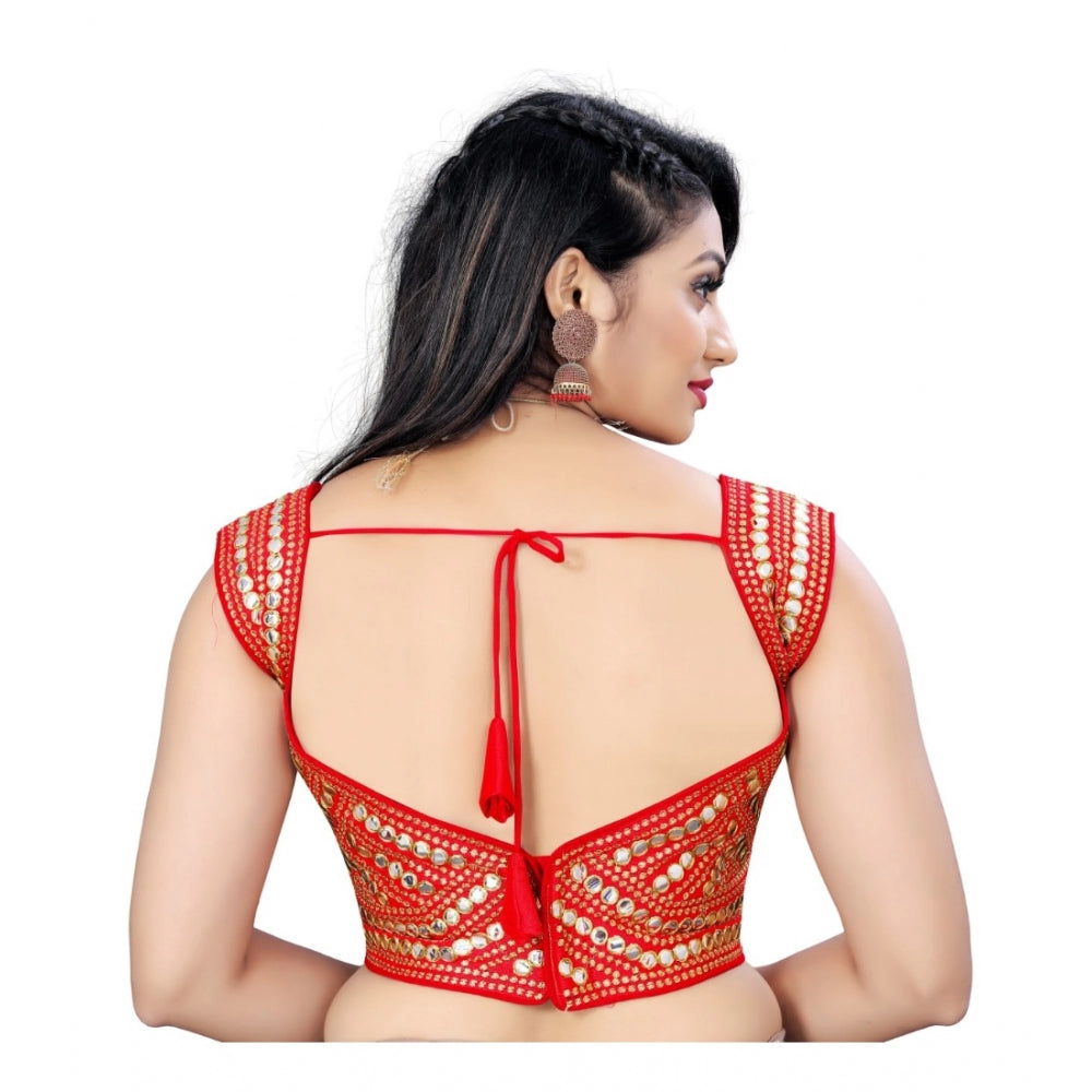 Women's Phantom Embroidery Readymade Blouse (Red, Size: Free Size)