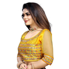 Women's Phantom Silk Embroidery Readymade Blouse (Yellow, Size: Free Size)