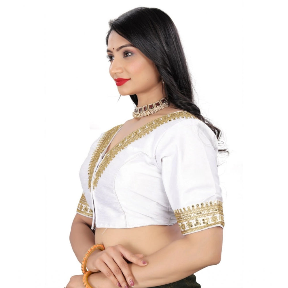 Women's Banglory Embroidery Readymade Blouse (White, Size: Free Size)