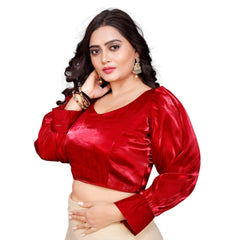 Women's Organza Plain Readymade Blouse (Red, Size: Free Size)