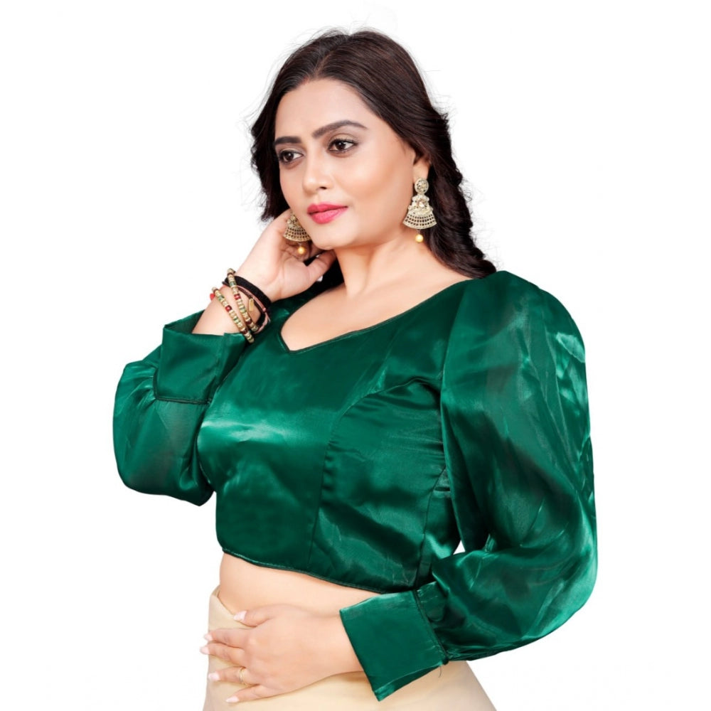 Women's Organza Plain Readymade Blouse (Green, Size: Free Size)