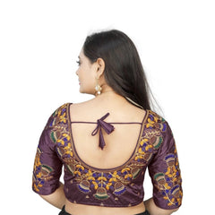 Women's Malai Silk Floral Readymade Blouse (Purple, Size: Free Size)