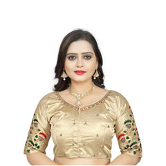 Women's Malai Silk Floral Readymade Blouse (Cream, Size: Free Size)