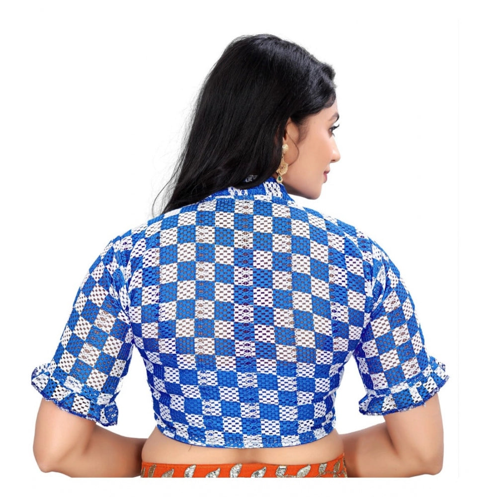 Women's Cotton Blend Checks Readymade Blouse (Blue, Size: Free Size)