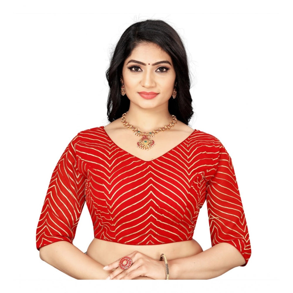 Women's Georgette Embroidery Readymade Blouse (Red, Size: Free Size)