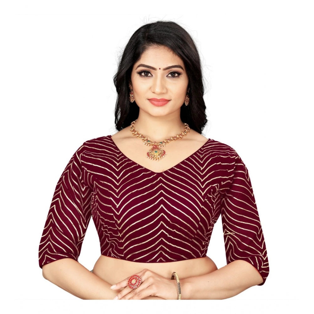 Women's Georgette Embroidery Readymade Blouse (Maroon, Size: Free Size)