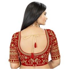 Women's Velvet Embroidery Readymade Blouse (Red, Size: Free Size)