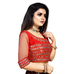 Women's Phantom Silk Embroidery Readymade Blouse (Red, Size: Free Size)