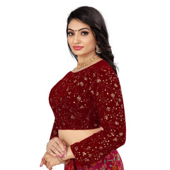 Women's Velvet Embroidery Readymade Blouse (Maroon, Size: Free Size)