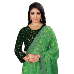 Women's Velvet Embroidery Readymade Blouse (Green, Size: Free Size)