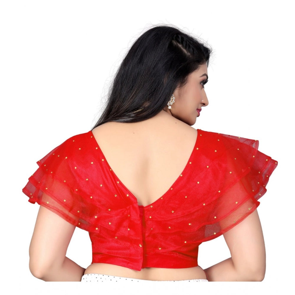 Women's Nylon Diamond Work Readymade Blouse (Red, Size: Free Size)