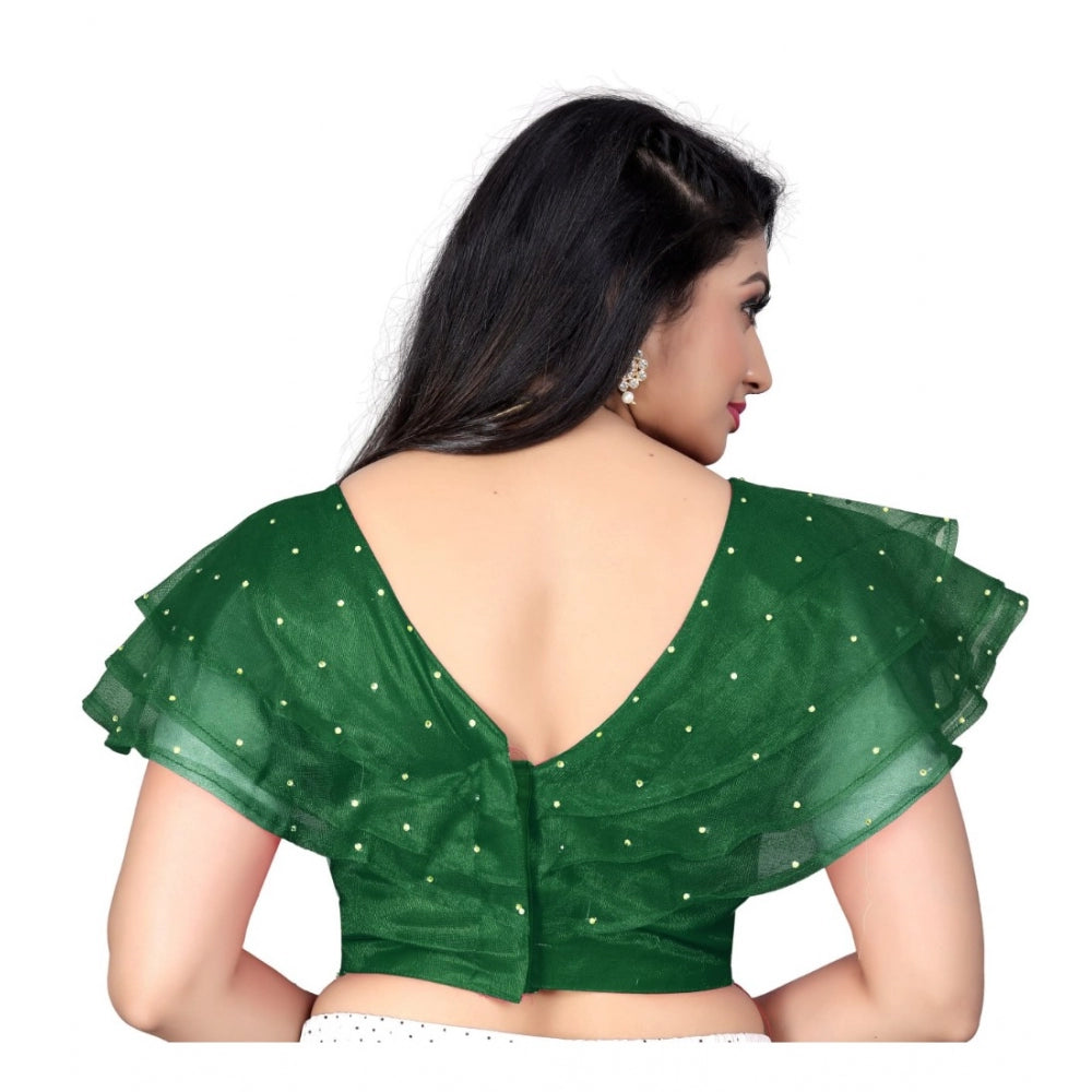 Women's Nylon Diamond Work Readymade Blouse (Green, Size: Free Size)