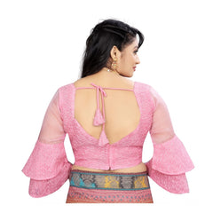 Women's Organza Embroidery Readymade Blouse (Pink, Size: Free Size)