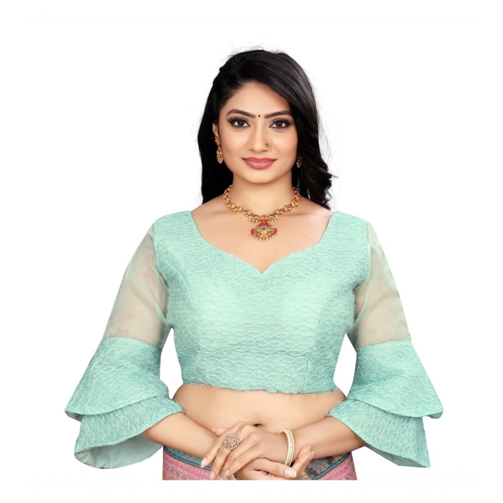 Women's Organza Embroidery Readymade Blouse (Mint Green, Size: Free Size)