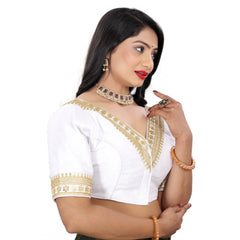 Women's Banglory Embroidery Readymade Blouse (White, Size: Free Size)