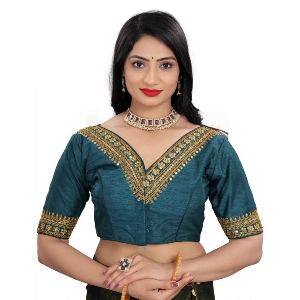 Women's Banglory Embroidery Readymade Blouse (Teal, Size: Free Size)