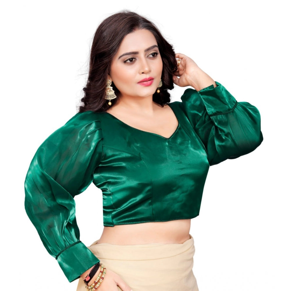 Women's Organza Plain Readymade Blouse (Green, Size: Free Size)