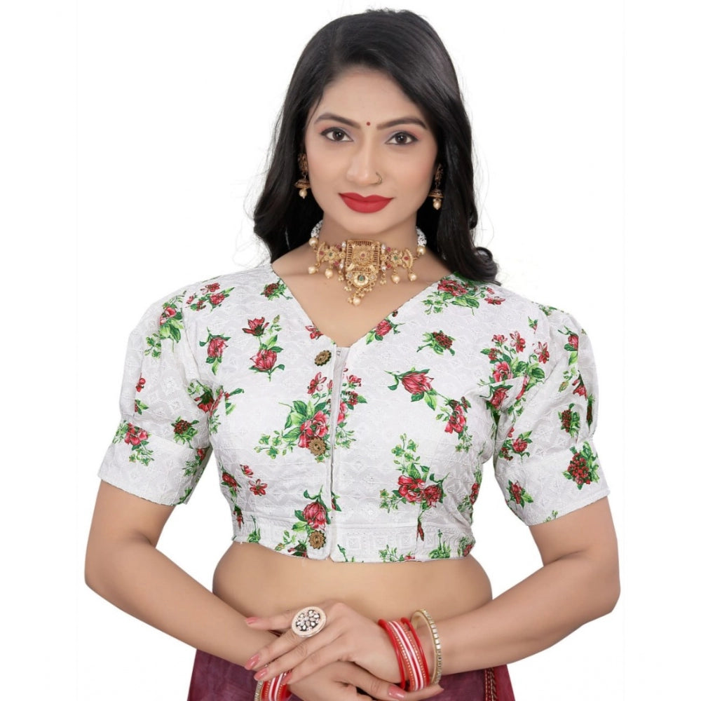 Women's Cotton Blend Floral Readymade Blouse (Green, Size: Free Size)