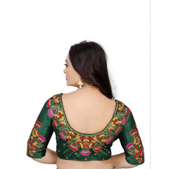 Women's Malai Silk Floral Readymade Blouse (Green, Size: Free Size)