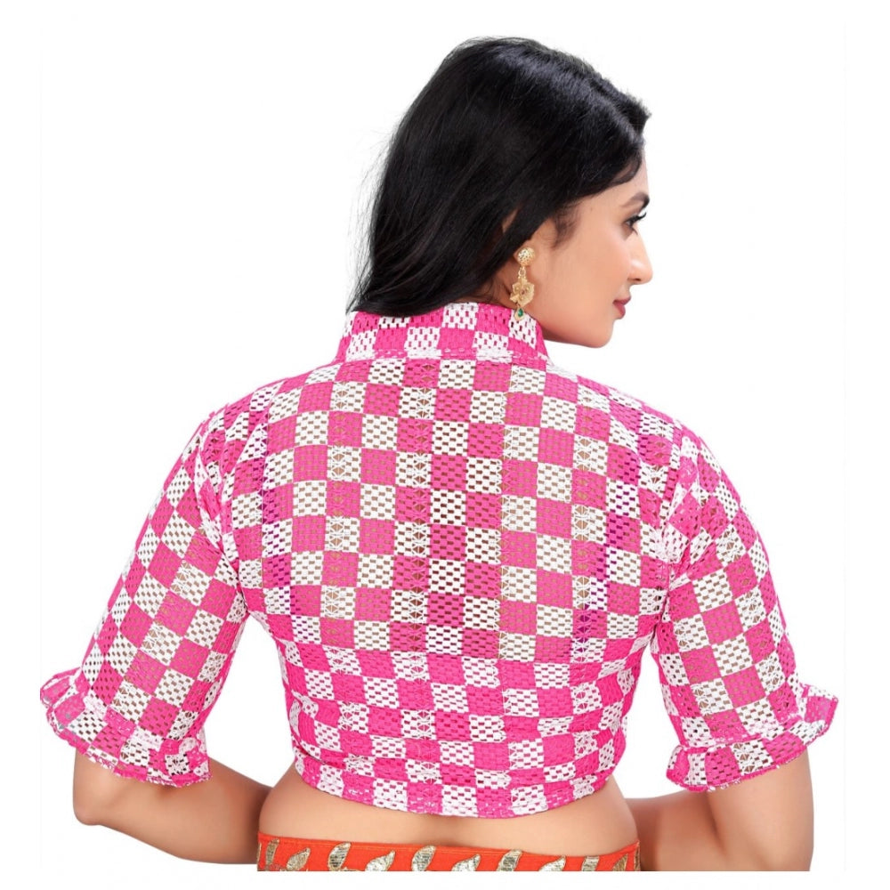 Women's Cotton Blend Checks Readymade Blouse (Pink, Size: Free Size)