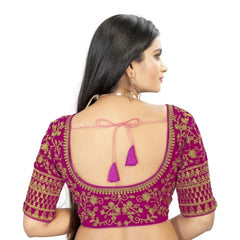 Women's Velvet Embroidery Readymade Blouse (Pink, Size: Free Size)