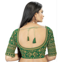 Women's Velvet Embroidery Readymade Blouse (Green, Size: Free Size)