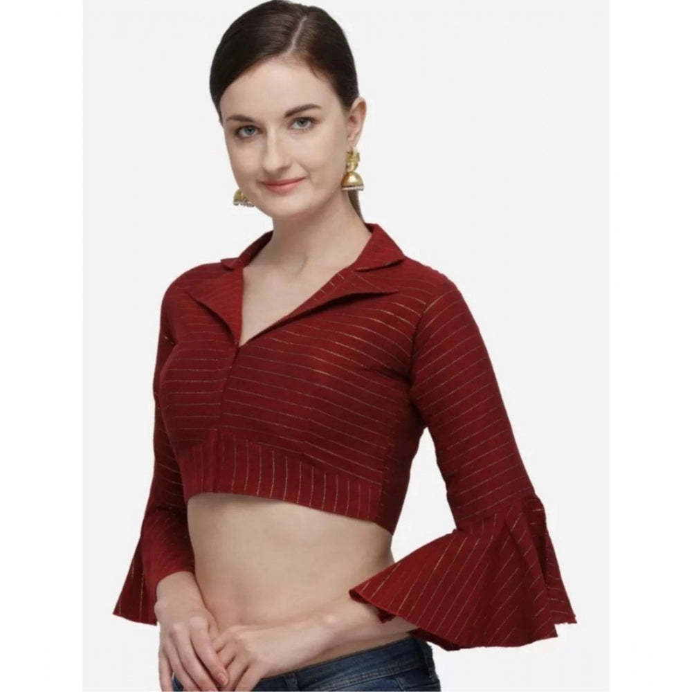 Women's Cotton Striped Readymade Blouse (Maroon, Size: Free Size)