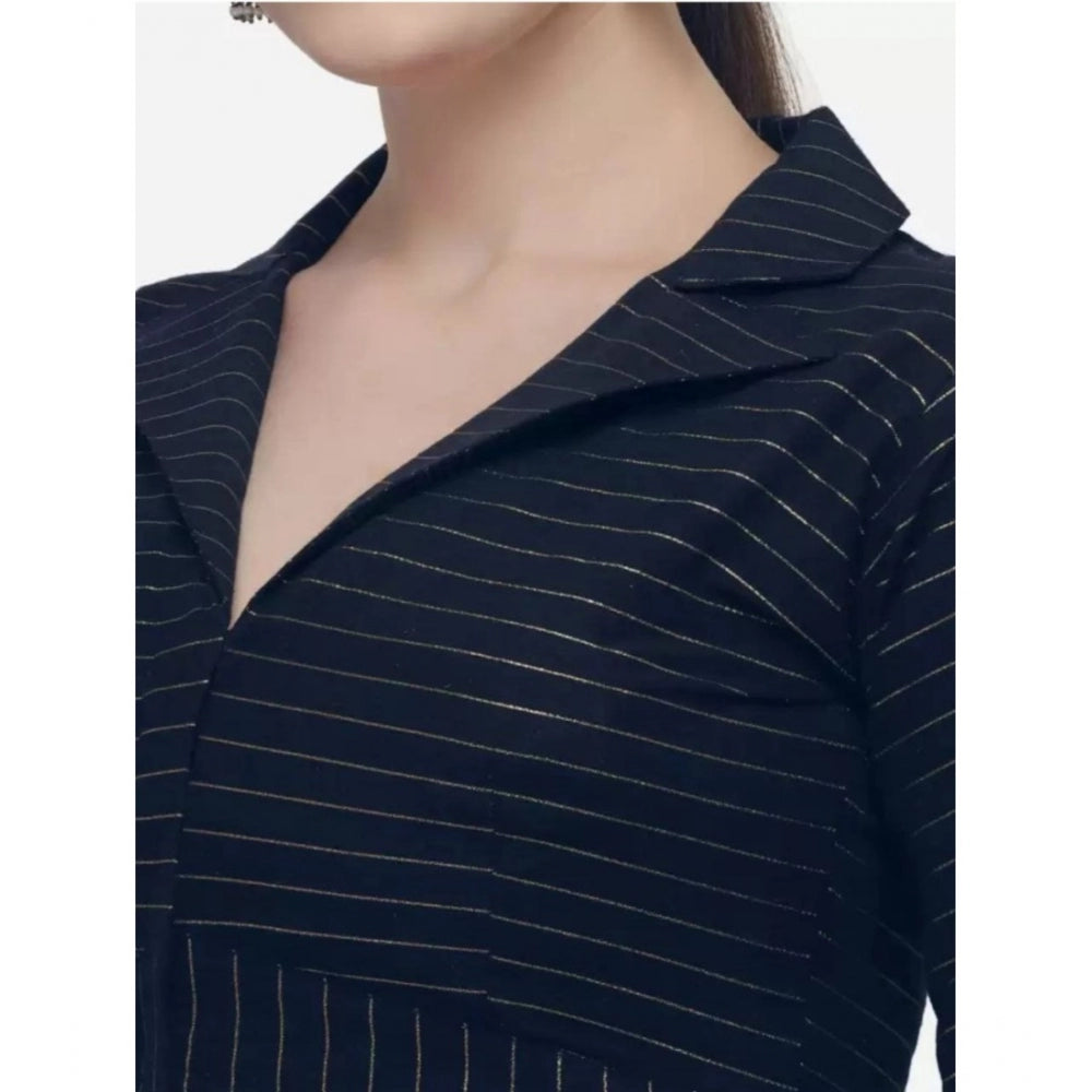 Women's Cotton Striped Readymade Blouse (Navy Blue, Size: Free Size)