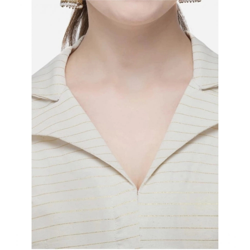 Women's Cotton Striped Readymade Blouse (Beige, Size: Free Size)