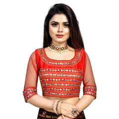 Women's Phantom Silk Embroidery Readymade Blouse (Red, Size: Free Size)