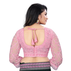 Women's Nylon Net Embroidery Readymade Blouse (Pink, Size: Free Size)