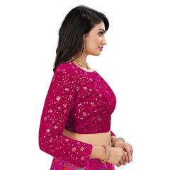 Women's Velvet Embroidery Readymade Blouse (Pink, Size: Free Size)