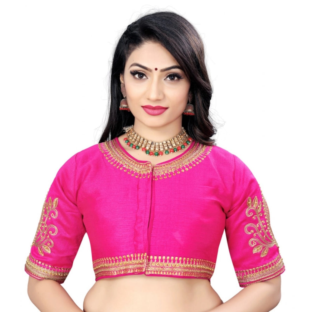 Women's Phantom Embroidery Readymade Blouse (Pink, Size: Free Size)