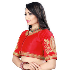 Women's Phantom Embroidery Readymade Blouse (Red, Size: Free Size)