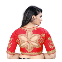 Women's Phantom Embroidery Readymade Blouse (Red, Size: Free Size)