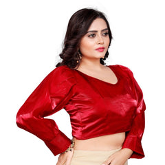 Women's Organza Plain Readymade Blouse (Red, Size: Free Size)