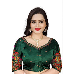 Women's Malai Silk Floral Readymade Blouse (Green, Size: Free Size)