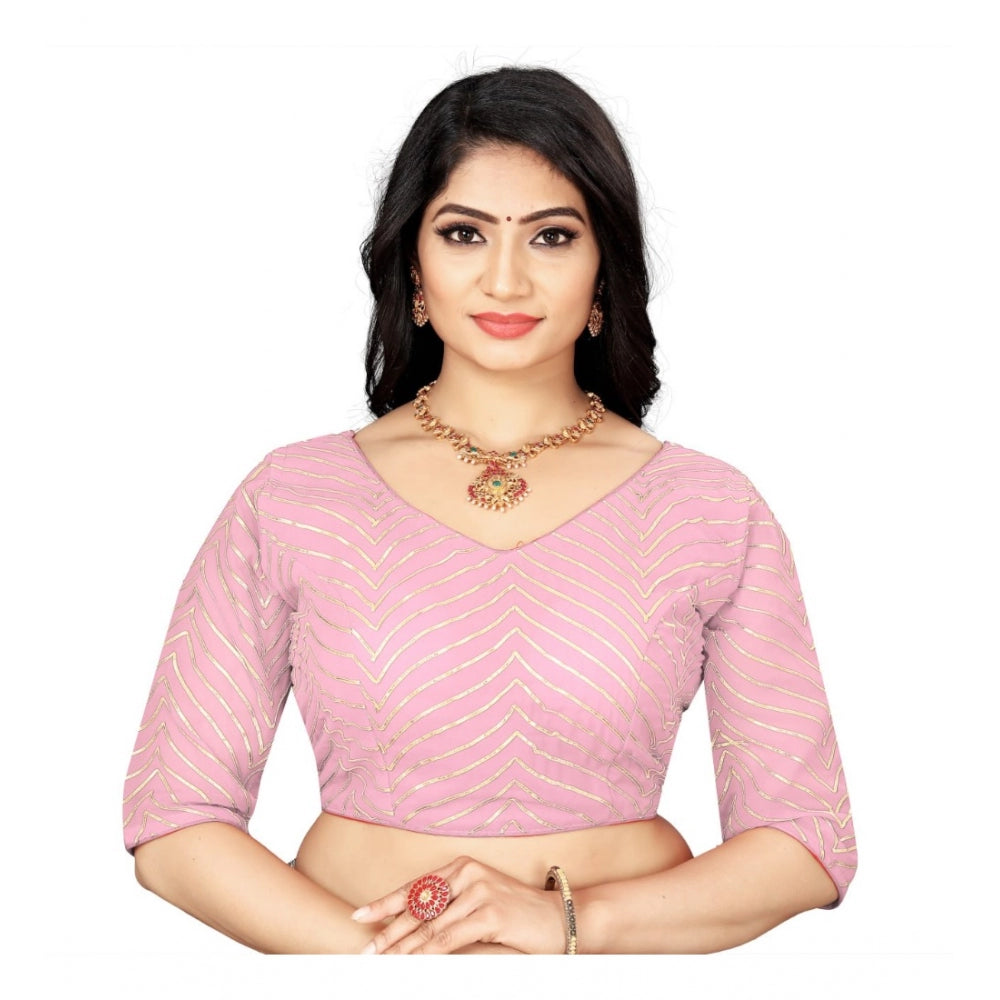 Women's Georgette Embroidery Readymade Blouse (L.Pink, Size: Free Size)