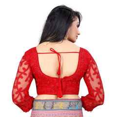 Women's Nylon Net Embroidery Readymade Blouse (Red, Size: Free Size)