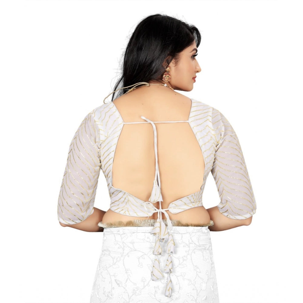 Women's Georgette Embroidery Readymade Blouse (White, Size: Free Size)