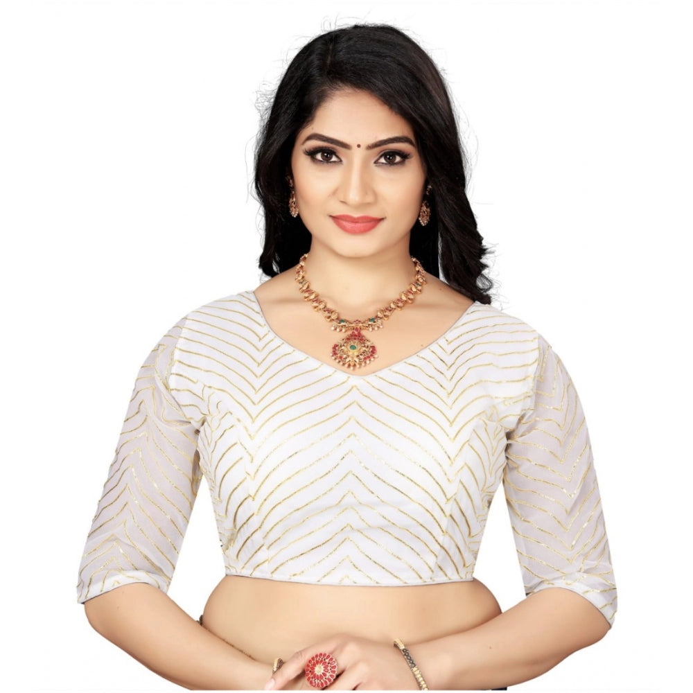 Women's Georgette Embroidery Readymade Blouse (White, Size: Free Size)