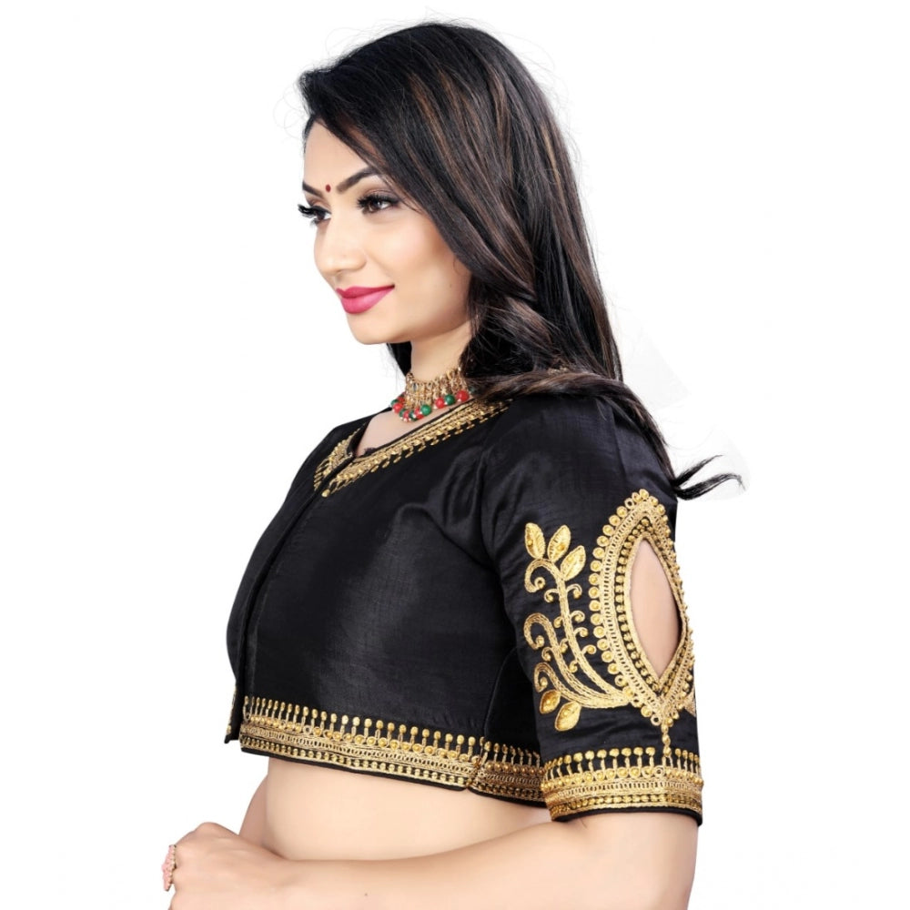 Women's Phantom Embroidery Readymade Blouse (Black, Size: Free Size)