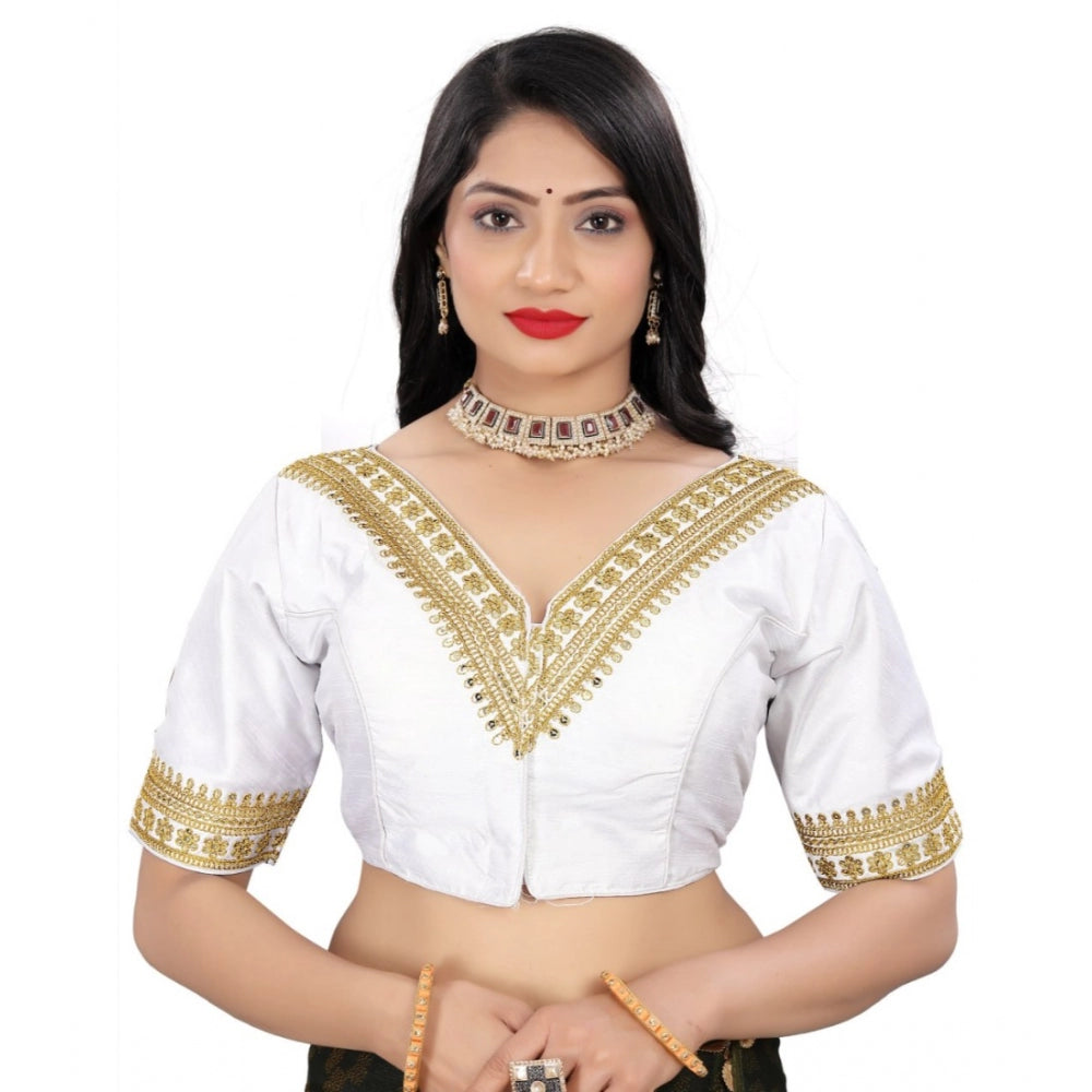 Women's Banglory Embroidery Readymade Blouse (White, Size: Free Size)