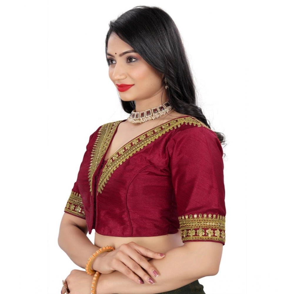 Women's Banglory Embroidery Readymade Blouse (Maroon, Size: Free Size)