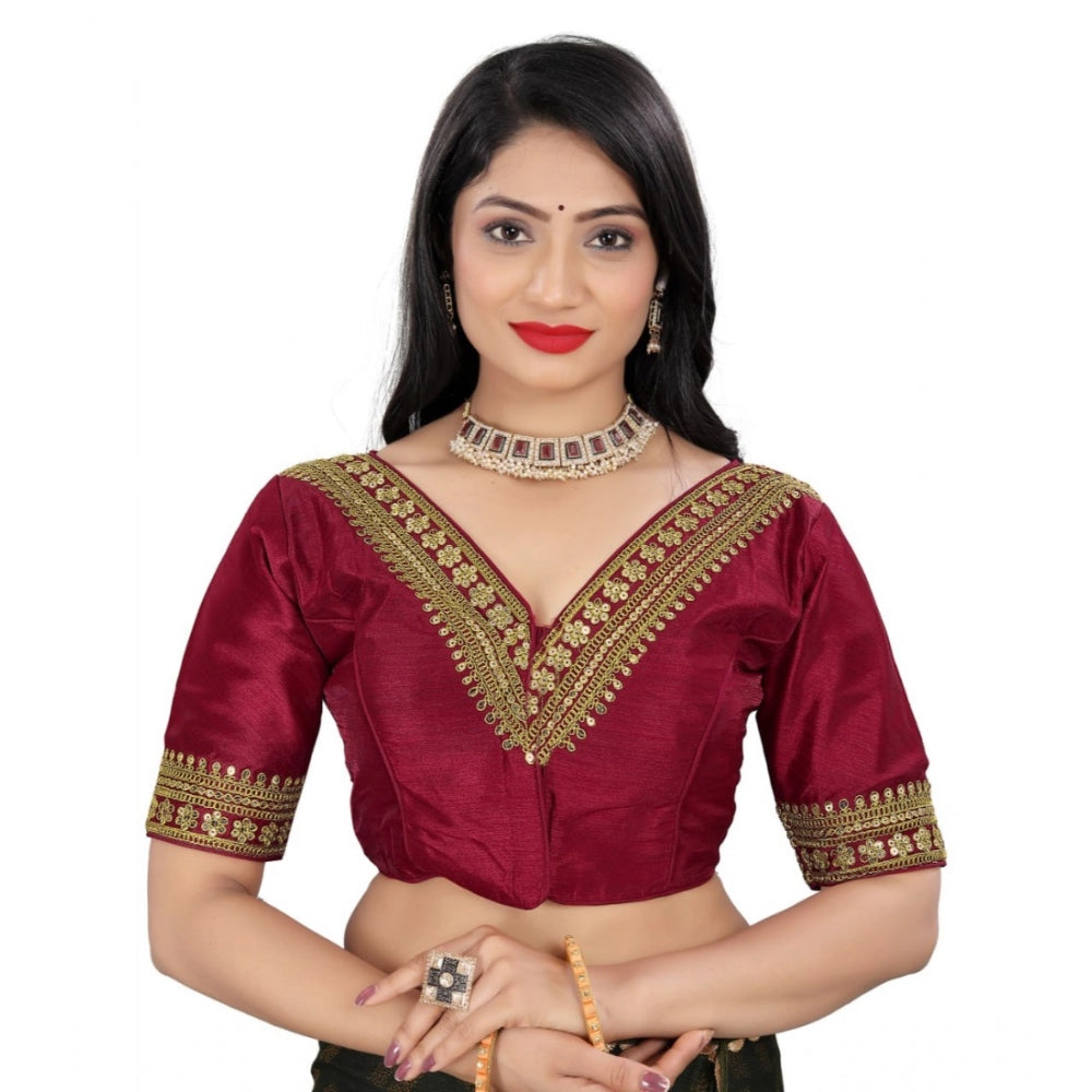 Women's Banglory Embroidery Readymade Blouse (Maroon, Size: Free Size)