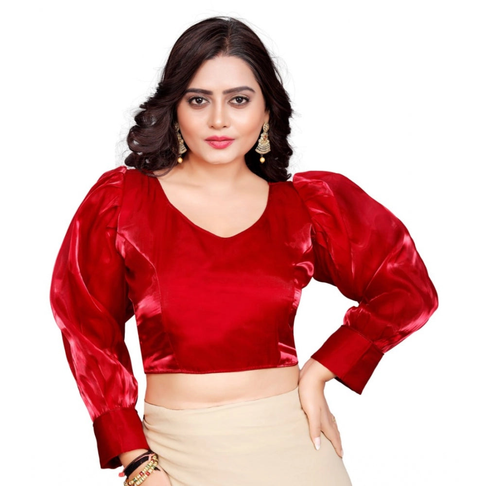 Women's Organza Plain Readymade Blouse (Red, Size: Free Size)