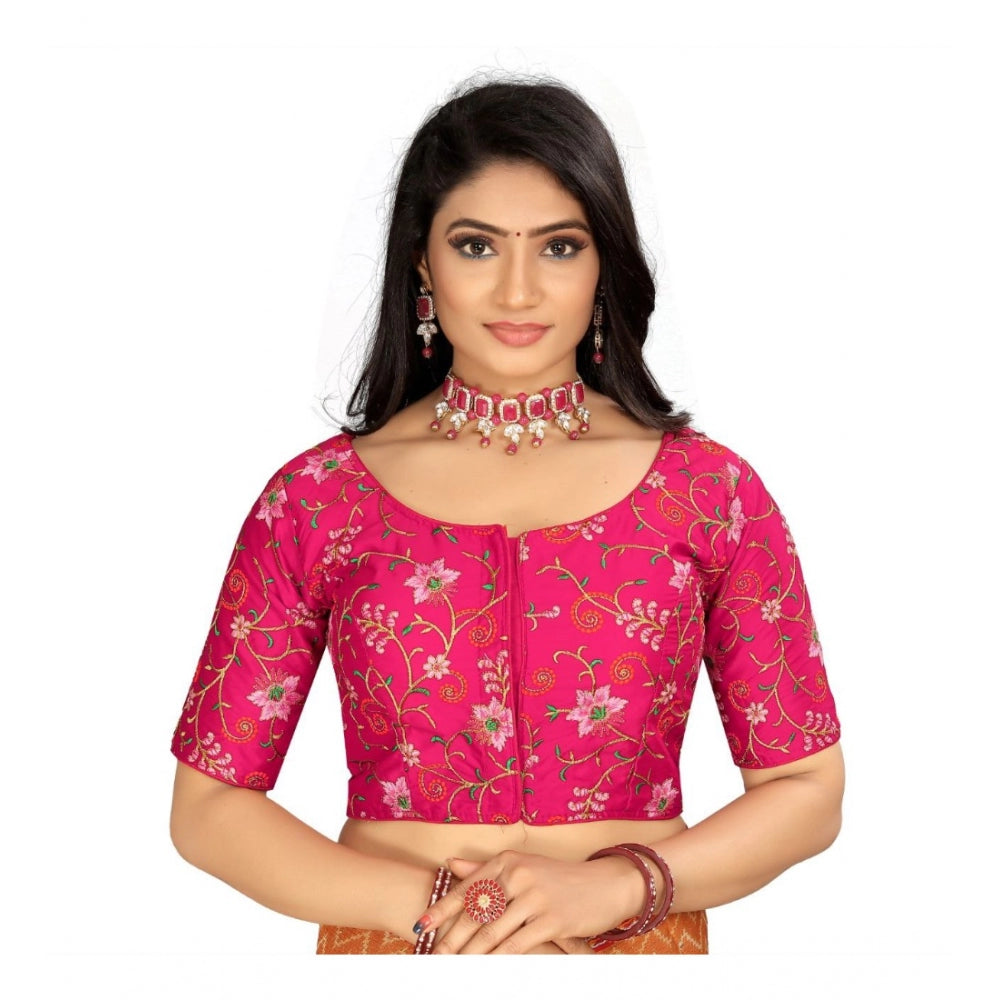 Women's Satin Floral Readymade Blouse (Pink, Size: Free Size)