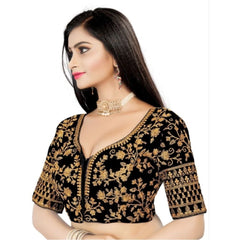 Women's Velvet Embroidery Readymade Blouse (Black, Size: Free Size)